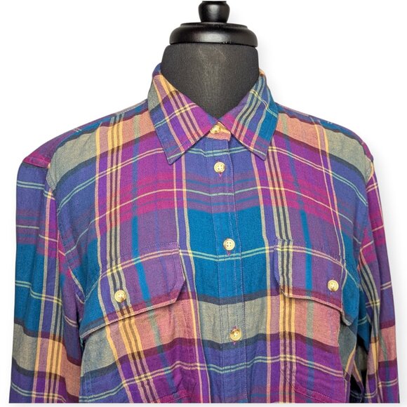 Chaps Vibrant Multicolor Plaid Button Front Long Sleeve Shirt Size 1X - Picture 1 of 13